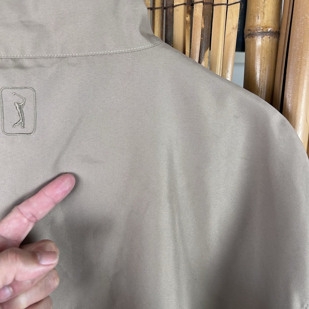 PGA Tour‎ Men's Tan Windbreaker Jacket Mock Collar Elastic Waist Cuffs Full Zip - Picture 11 of 16